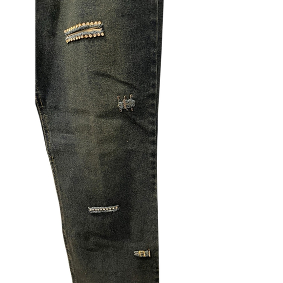 Ane' V Y2k Vintage Rhinestone Safety Pin Denim Blue Jeans Size 10 Bling Distress - Picture 4 of 9